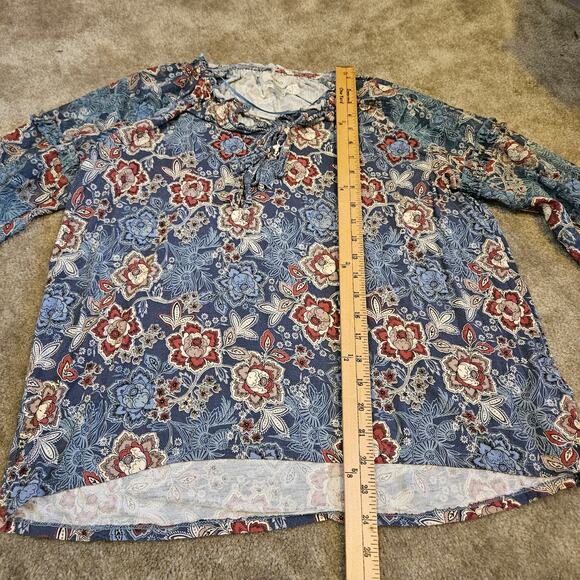 Cupio Size Medium M Boho Tunic Top Blouse Blue Floral Flower Viscose Oversized - Picture 8 of 10